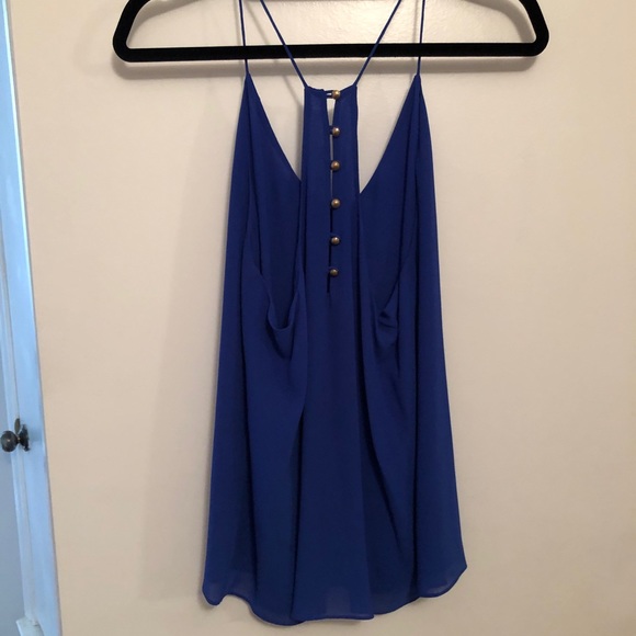 Blue spaghetti strap blouse with button down back - Picture 2 of 3